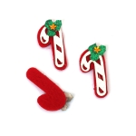 Коледно бастунче от филц с брокат 21x43x6 мм цвят червен и бял -10 броя