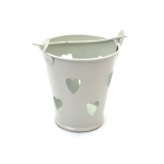 Кофичка метална за декорация със сърца 50~55x38~42x50~52 мм цвят бял