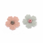 Текстилен елемент за декорация цвете с копче 24 мм цвят микс сив, розов -10 броя