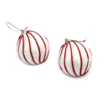 Коплект коледна украса топки 85 мм цвят бял и червен с брокат -3 броя