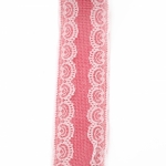 Основа за апликация лента зебло с дантела 6x200 см цвят розов