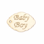 Тагове от бирен картон с надпис "Baby Boy" 50x35 мм - 4 броя