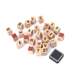 Комплект дървени печати Азбука 26 броя малки букви 15x24 мм тампон с мастило 24x24 мм