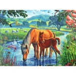 Диамантен гоблен 21x25 см кръгли диаманти частично облепяне -Кобила с малкото си YSA2526