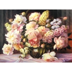 Диамантен гоблен 21x25 см кръгли диаманти частично облепяне -Бели божури YSA3644