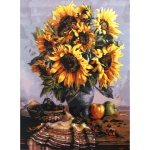 Диамантен гоблен 21x25 см кръгли диаманти частично облепяне -Слънчогледова ваза YSA2007