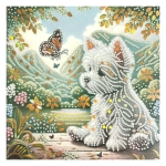 Диамантен гоблен 20x20 см кръгли диаманти частично облепяне с рамка -Пухкаво бяло кученце LT-033