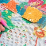 Диамантен гоблен 25x25 см кръгли диаманти частично облепяне с рамка -Любовно мече YY107