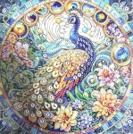 Диамантен гоблен 25x25 см кръгли диаманти частично облепяне с рамка -Блясъскът на пауна YY85