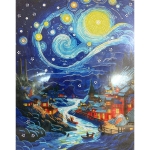 Диамантен гоблен 40x50 см кръгли диаманти пълно облепяне с рамка - Лунна нощ над града XQYX86284
