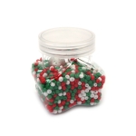 Творчески комплект мъниста в бурканче за изработка на бижута със силиконов ластик  цвят бяло,зелено,червено