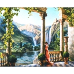 Диамантен гоблен 5D 30x40 см кръгли диаманти пълно облепяне - Момиче пред водопада GLD62444