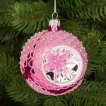 Стъклена розова топка със сребърна декорация