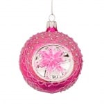 Стъклена розова топка със сребърна декорация