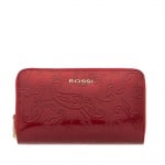 Дамско портмоне с двоен цип цвят Червено Гланц с листа ROSSI