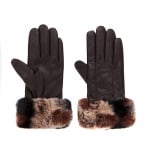 Дамски елегантни ръкавици с тъмно кафяво периферия ROSSI