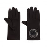 Дамски черни ръкавици със сиво пухче ROSSI
