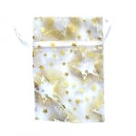 Торбичка подаръчна шифон, 10 x 15 cm, бяла със златни звезди