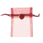Торбичка подаръчна шифон с роза, 8 x 10 cm, виненочервена