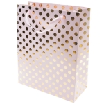Подаръчна чанта, розова на златни точки, 26 x 32 x 12 cm