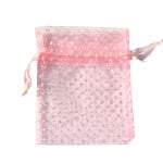 Торбичка подаръчна шифон, 10 x 13 cm, розова на бели точки