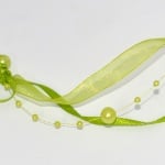 Лента сатенена+шифонена+нишка с перли, 10 mm, 2.5m, зелена