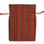 Торбичка подаръчна карирана, 13 x 18 cm, червена/зелена