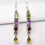 Обици Цитрин, Перидот, Гранат, Аметист със Сребро 925