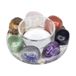 Свещник за Ароматни Свещи с Минерали 7-Чакри със Златни Люспи