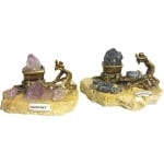Фигурки На Златотърсач Миньор с Вагонетка Върху Кристална Друза С Инкрустирани Полускъпоценни Камъни 