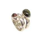 Пръстен Цветен Турмалин, Верделит - зелен, Индиголит - син със Сребро 925