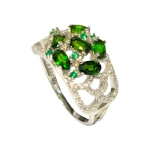 Пръстен Зелен Турмалин - Верделит, Изумруд, Смарагд и Циркон със Сребро 925