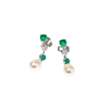 Обици Тъмнозелен Смарагд, Изумруд, Циркон и Перла със Сребро 925 и Родий